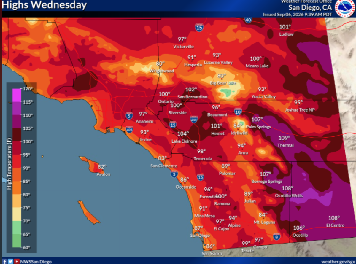 A map shows heat forecast for Southern California.