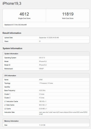 iPhone 18 Pro and iPhone 18 Pro Max on Geekbench