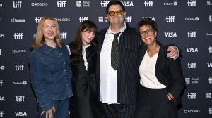 TORONTO, ONTARIO - SEPTEMBER 11: (L-R) Ruby Caster, Zooey Deschanel, Caleb Hearon, and Kris Rey attend the premiere of "Trash Mountain" during the 2026 Toronto International Film Festival at Scotiabank Theatre on September 11, 2026 in Toronto, Ontario. (Photo by Harold Feng/Getty Images)