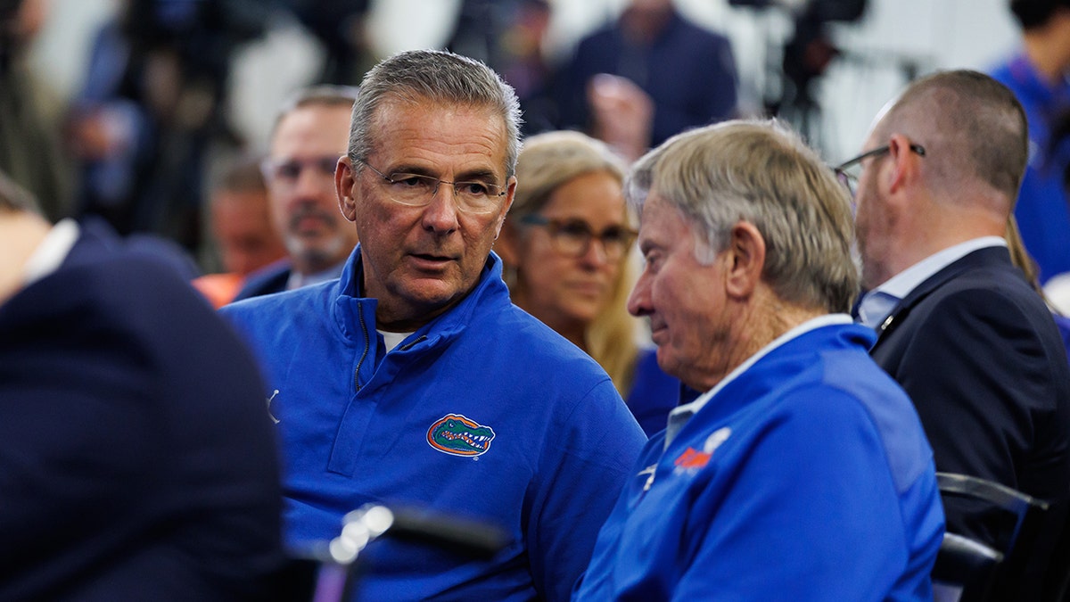 Urban Meyer at a Florida event at the Heavener Football Training Center at the University of Florida on Dec. 1, 2025.
