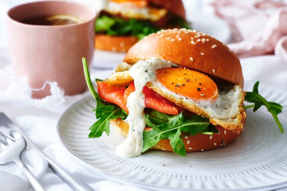Egg and salmon give a double protein breakfast hit in Adam Liaw’s salmon and egg rolls.