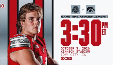 Kickoff Time Against No. 17 Iowa Announced for 3:30 PM ET on CBS