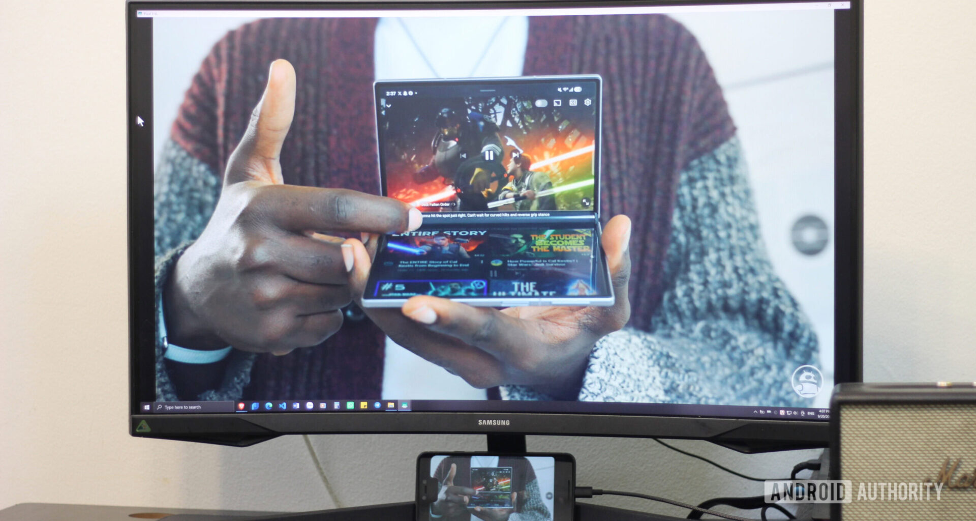 Pixel 3 XL connected to a monitor.