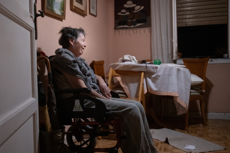 Maricarmen, 87, waits at home for police to arrive before being evicted from the home where she lived in Madrid, Spain, Wednesday, Sept. 23, 2026.