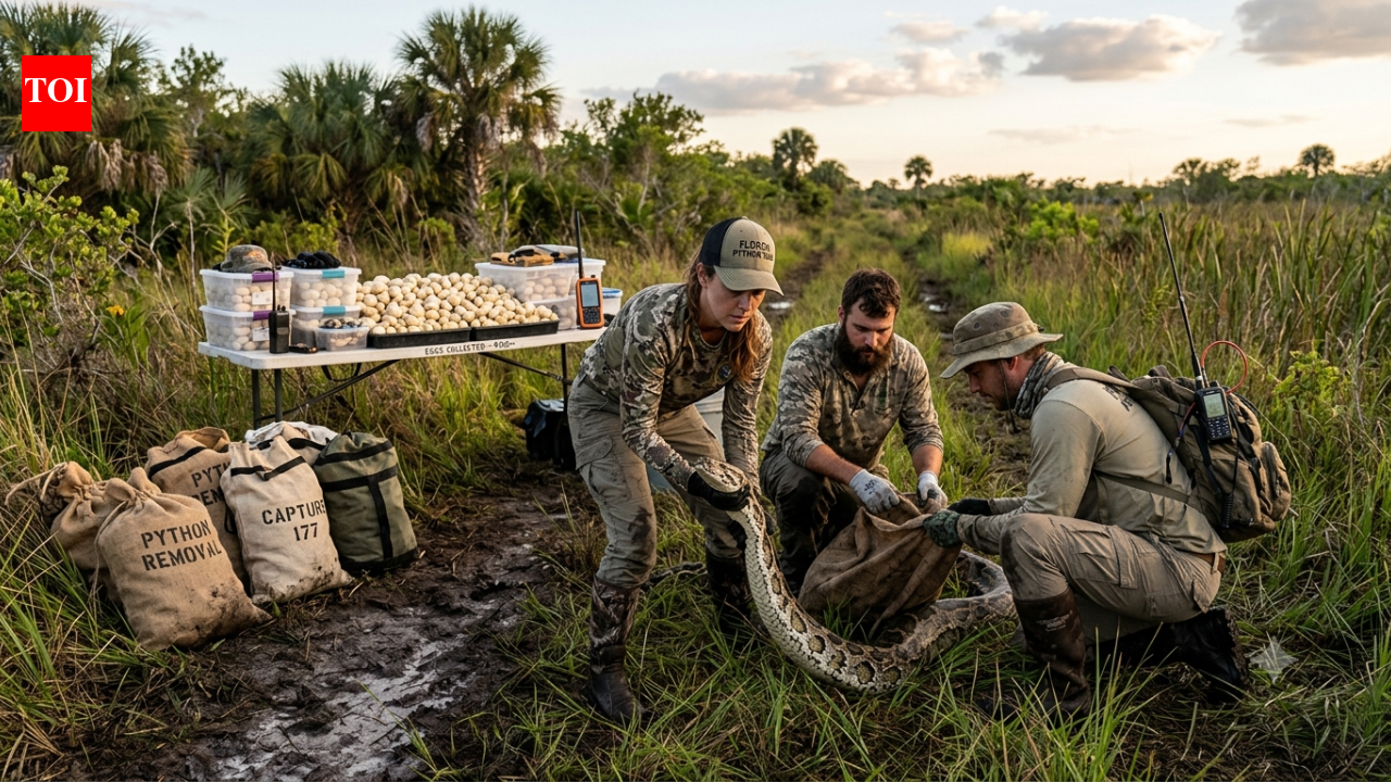 Florida’s python team followed 40 tagged male snakes and ended the season with 177 Burmese pythons removed and more than 4,100 eggs taken from the ecosystem | World News