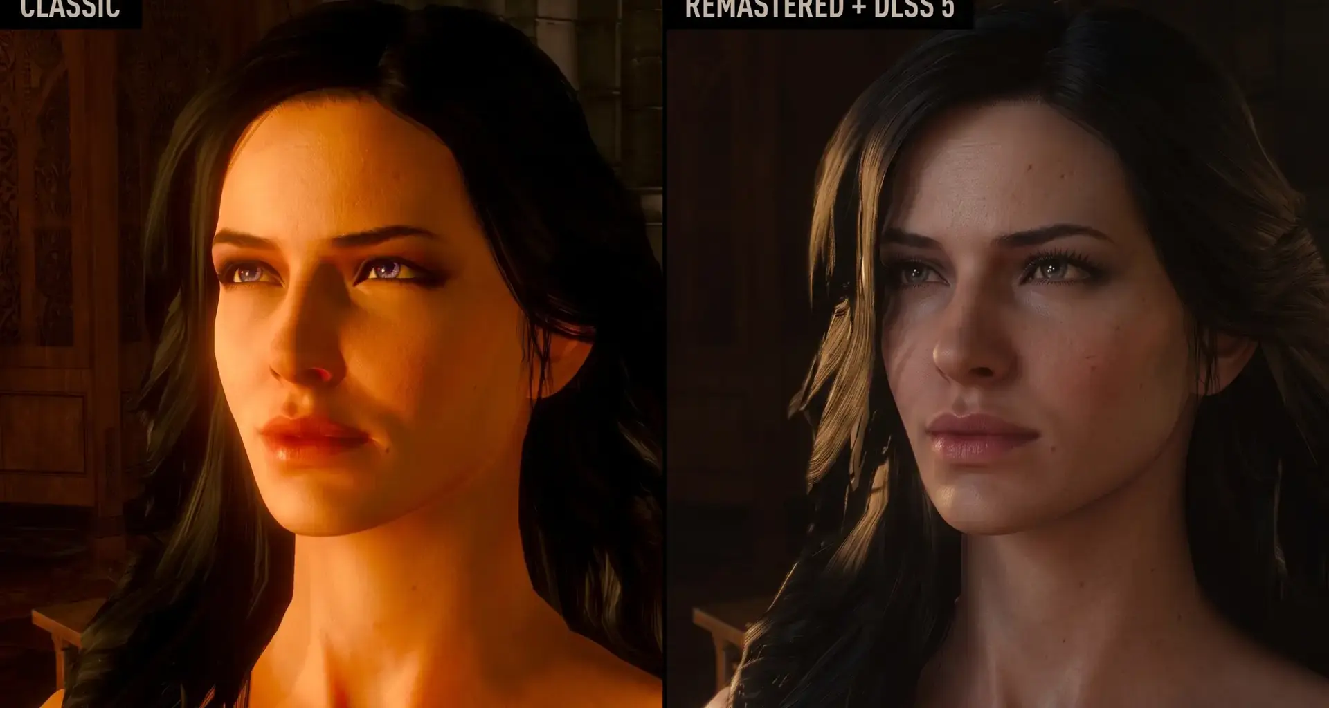 The Witcher 3 Remastered showed 38 FPS with DLSS 5 versus 68 FPS for the Next-Gen version