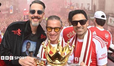 Josh Kroenke, Andrea Berta and Mikel Arteta