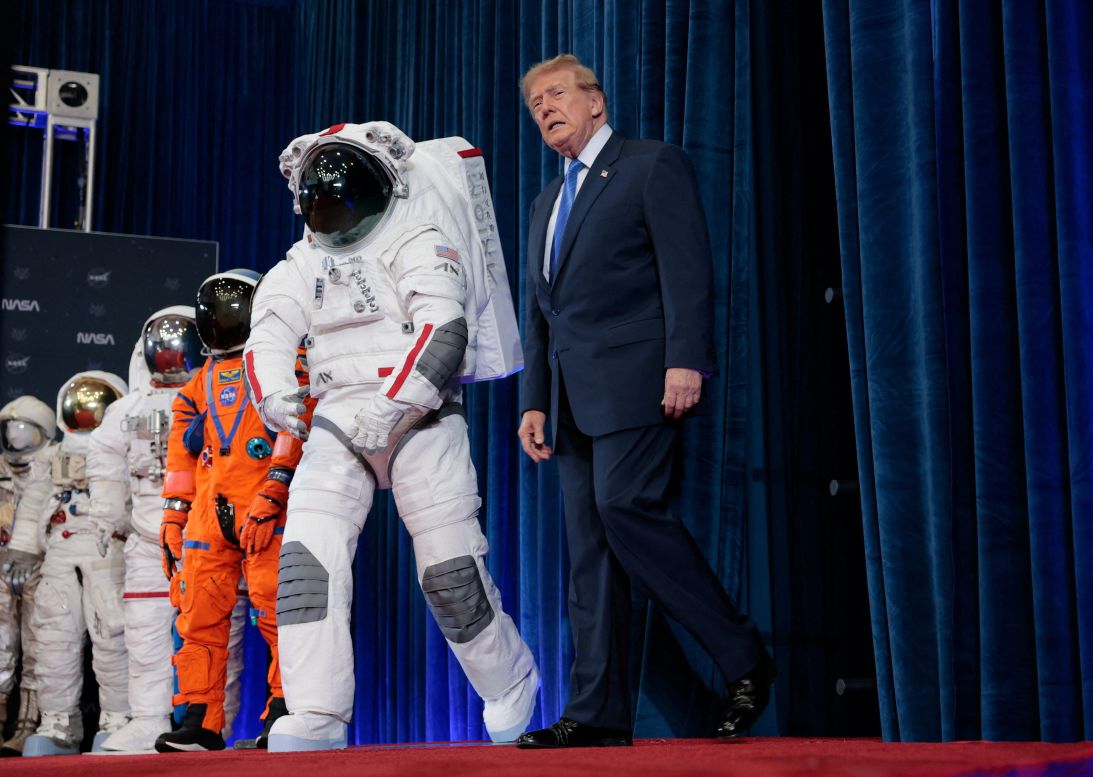 President Donald Trump arrives for a Congressional Space Medal of Honor presentation for the Artemis II crew at Johnson Space Center in Houston on August 28.