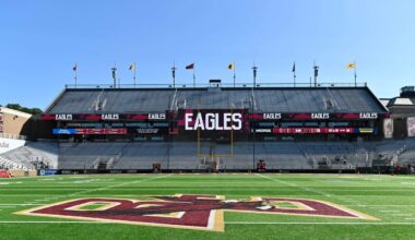 Boston College linebacker Bodie Kahoun leaves field in ambulance after injury