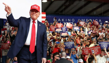 U.S. President Donald Trump attends a campaign rally in support of Republican U.S. Senate candidate Michael Whatley at Gas...