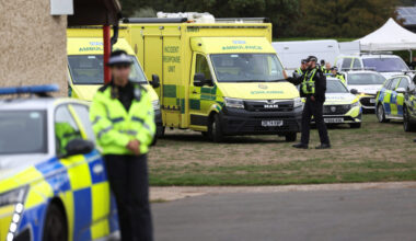 Emergency vehicles are parked at Fairford Youth Football club, in Fairford
