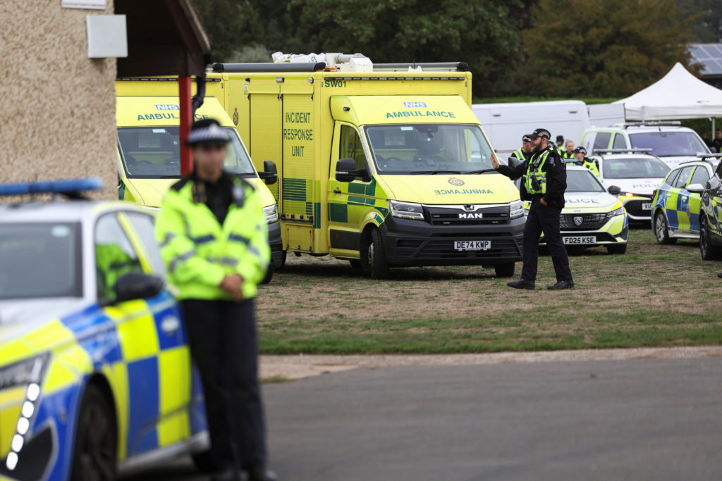 Emergency vehicles are parked at Fairford Youth Football club, in Fairford