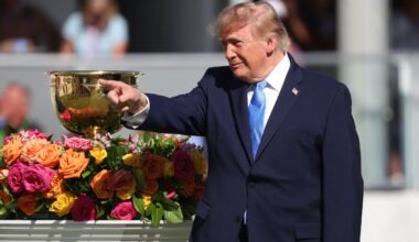 Donald Trump conducts awkward handshake with Adam Scott at Presidents Cup