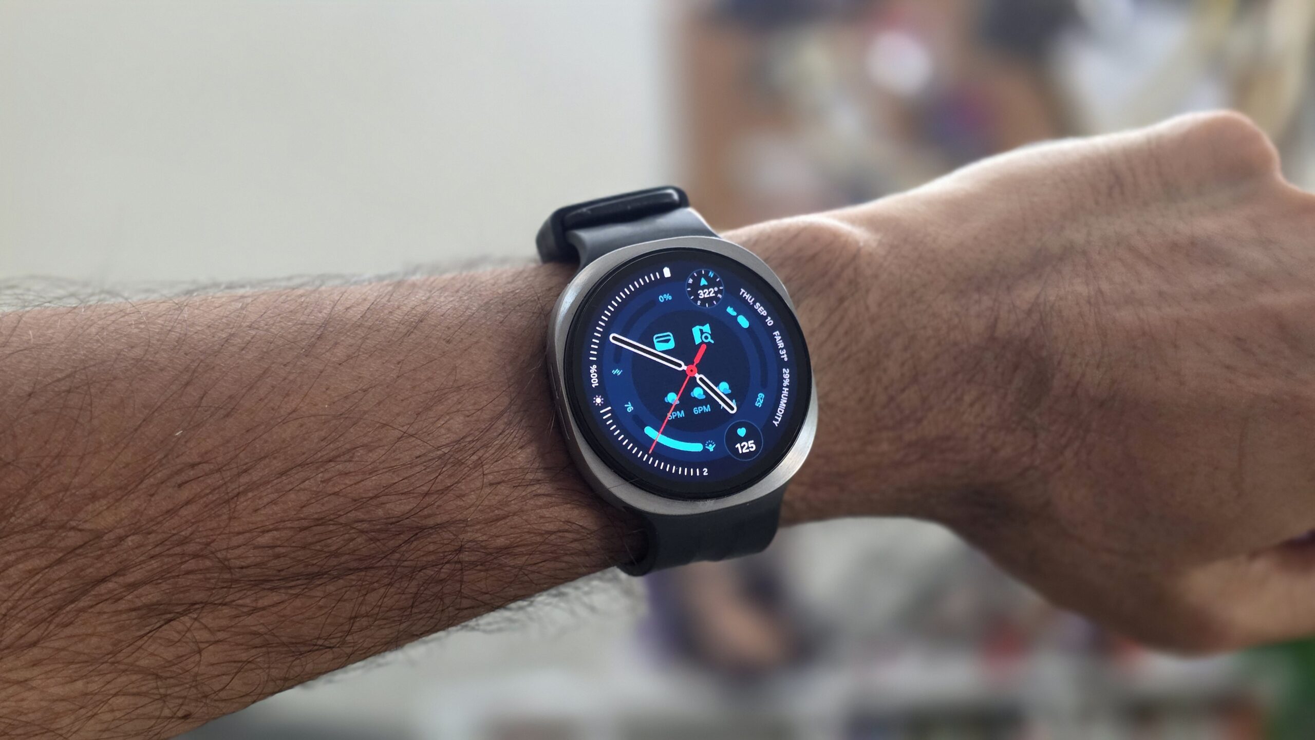 Samsung Galaxy Watch 9 review image 8 Samsung Galaxy Watch 9 on a wrist with the screen on