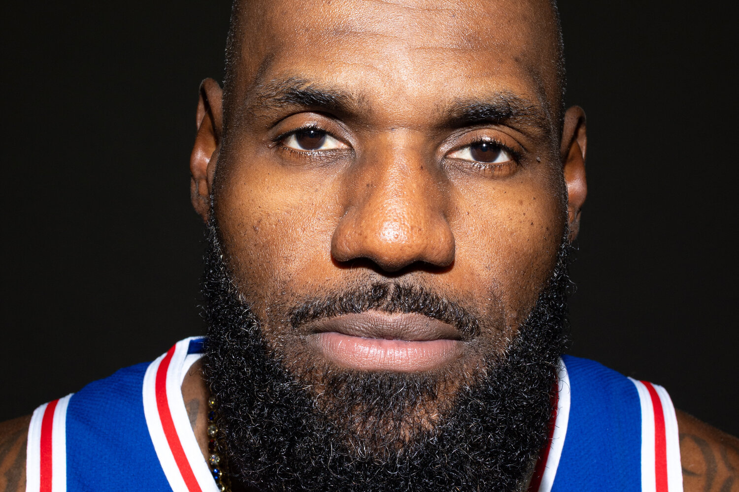 Philadelphia 76ers LeBron James poses for a photo during media day.