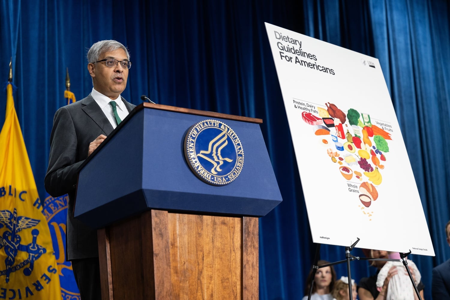 National Institutes of Health Director Jay Bhattacharya speaks at the Department of Health and Human Services headquarters in Washington, D.C., on Jan. 8, 2026. Bhattacharya reportedly refused President Donald Trump