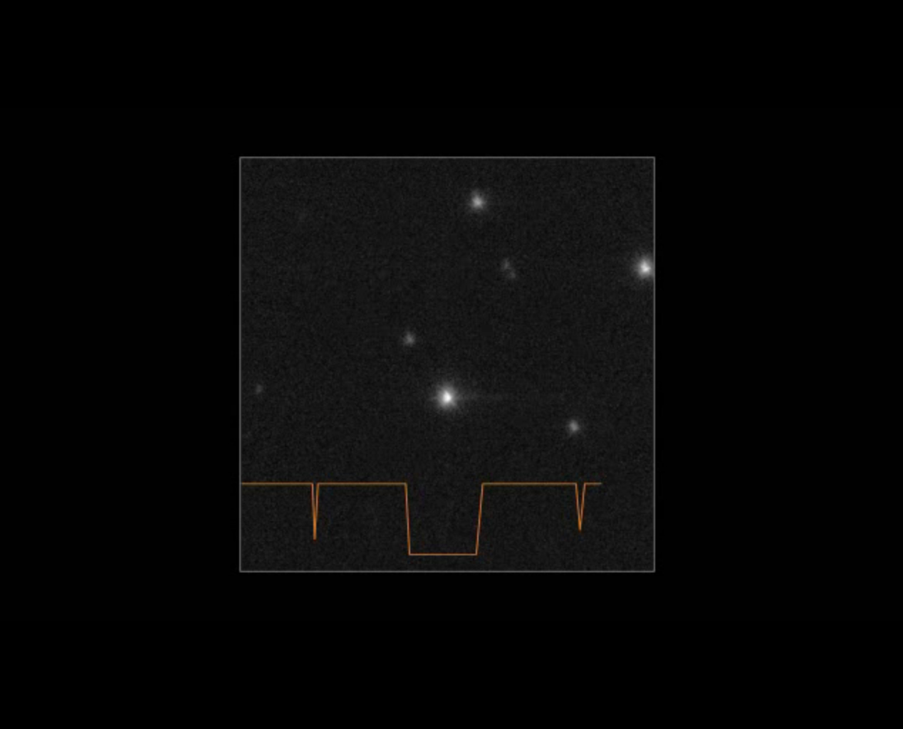 A black square with a lighter grey square inside it with a jagged orange line running across its base