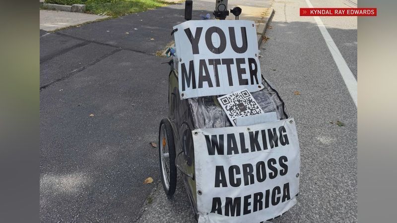 Kyndal Ray Edwards walked from Narragansett to Warwick Monday, Sept. 21, 2026 as he continued the final leg of a nearly five-year mission built around a simple message: You matter. (Kyndal Ray Edwards)