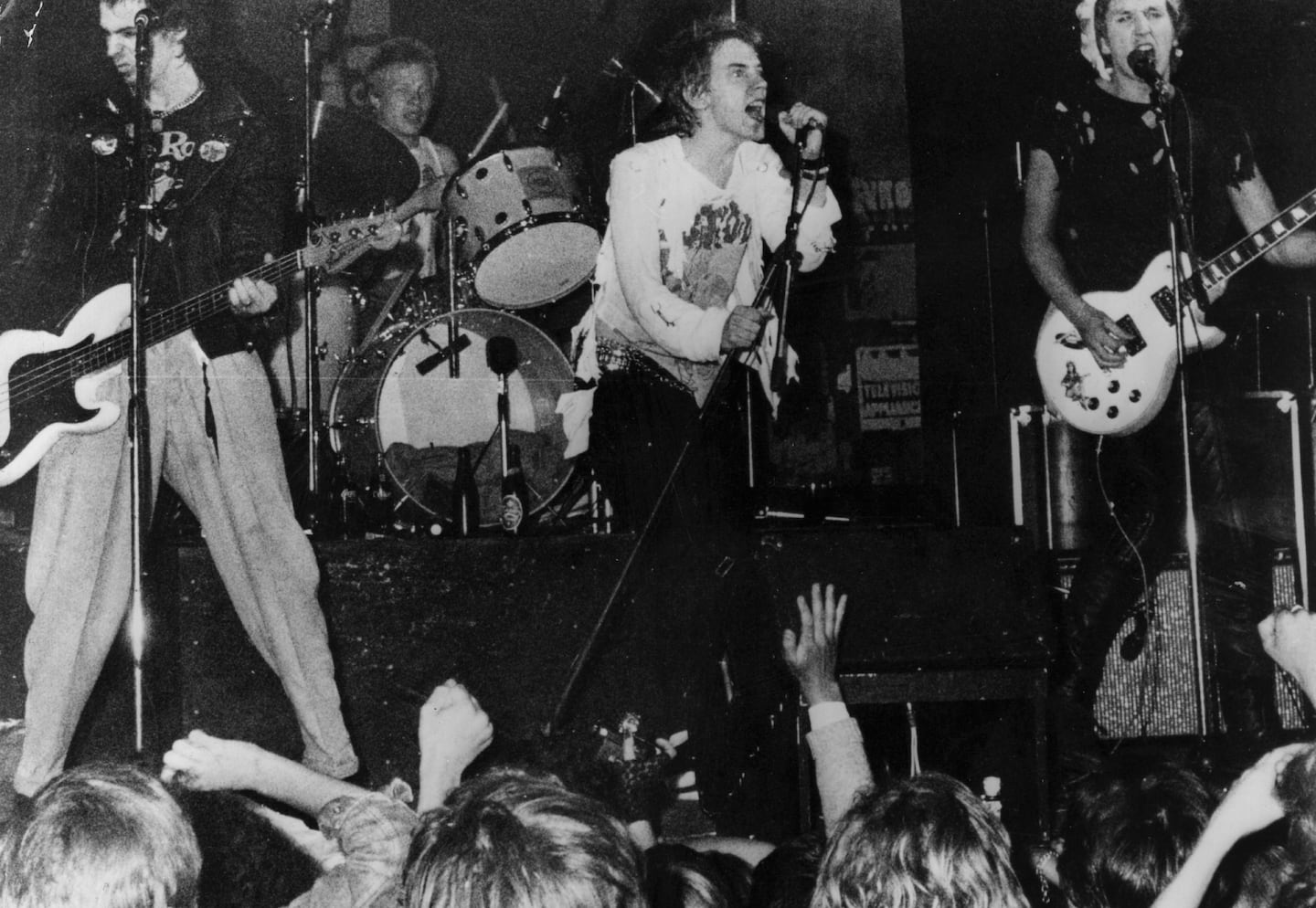 The Sex Pistols playing live in Copenhagen in July 1977.