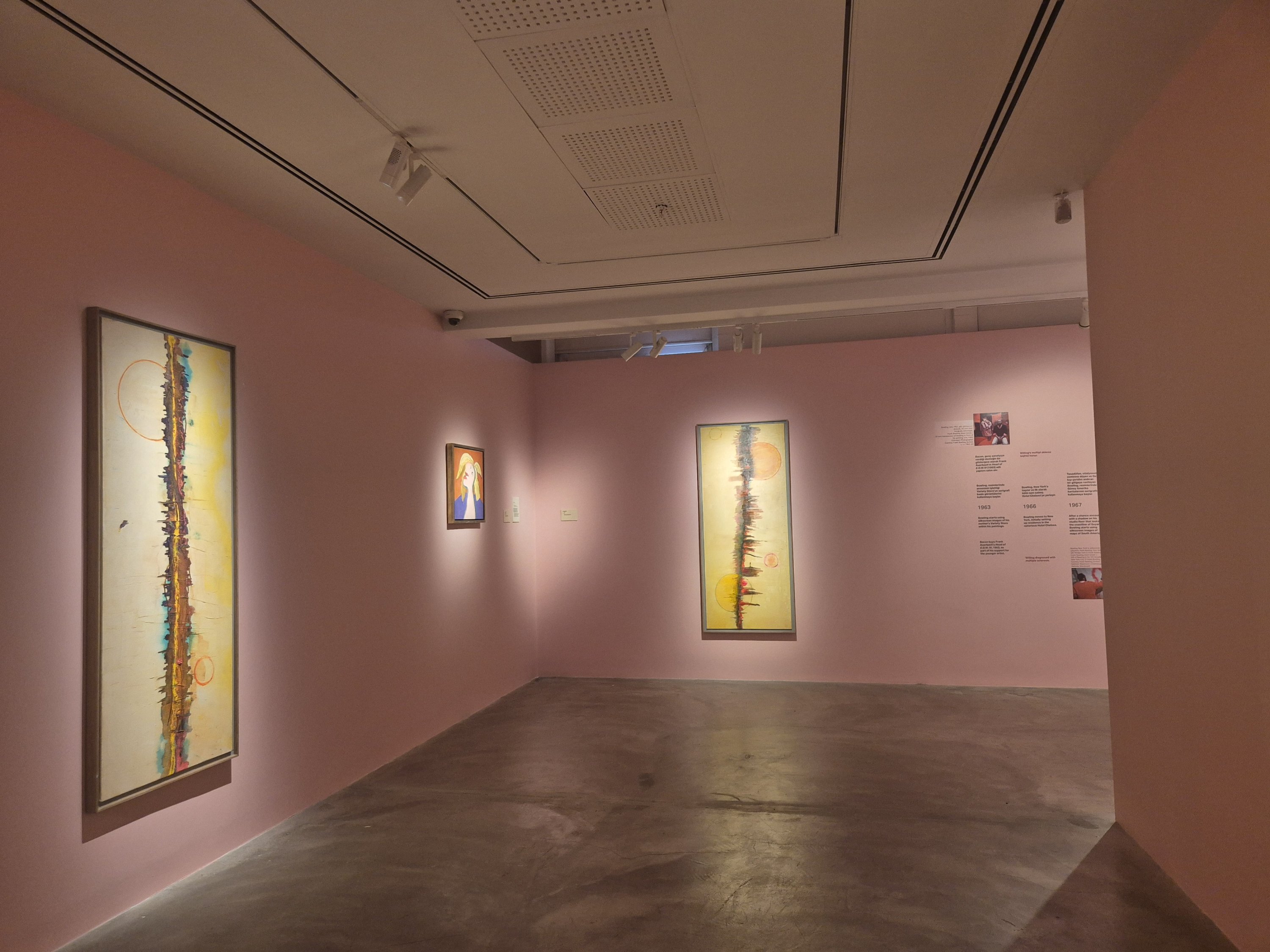 A general view of the “Frank Bowling: Creation and Destruction” exhibition at Pera Museum, Istanbul, Türkiye, Sept. 29, 2026. (Photo by Ayşe Sena Aykın)