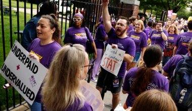 Nurses and supporters picketed outside Boston Medical Center in Boston on July 22.
