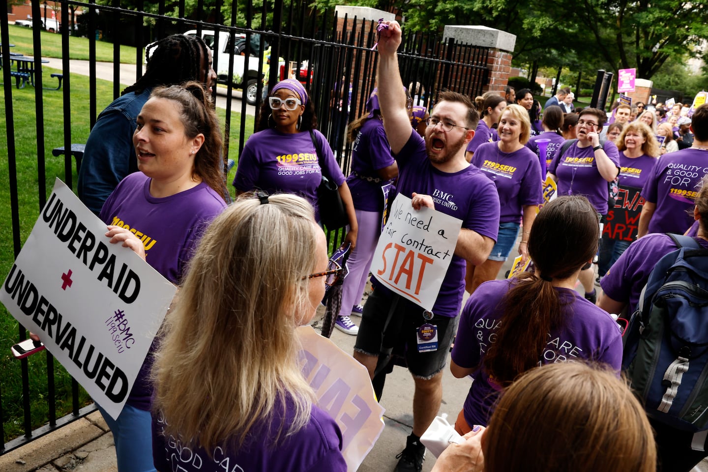 Nurses and supporters picketed outside Boston Medical Center in Boston on July 22.