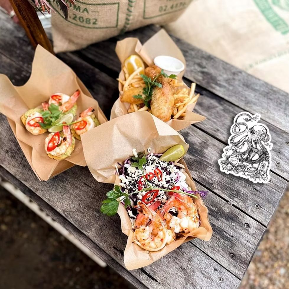 Tasty seafood dishes on a table.