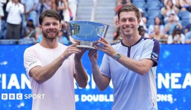 Neal Skupski and Christian Harrison celebrate winning the men's doubles at the US Open