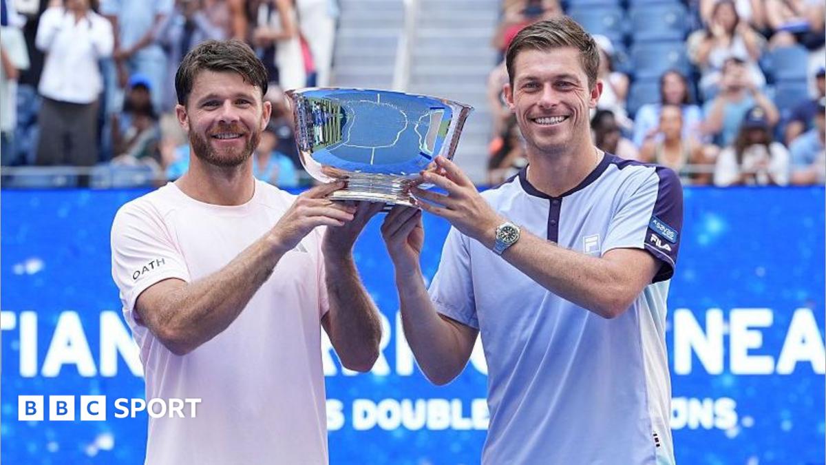Neal Skupski and Christian Harrison celebrate winning the men's doubles at the US Open