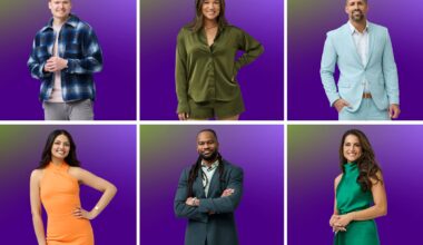 Clockwise from top left, "Love is Blind" Season 11 cast members Cam Halloran, Diana Perrone, Mark Colantonio, Sarah Williams, Amenawon Johnson and Aneha Singh.