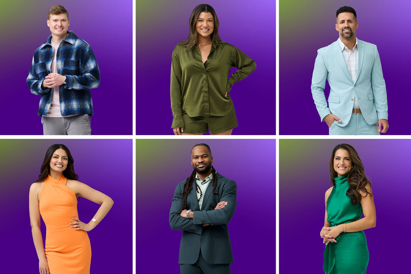 Clockwise from top left, "Love is Blind" Season 11 cast members Cam Halloran, Diana Perrone, Mark Colantonio, Sarah Williams, Amenawon Johnson and Aneha Singh.