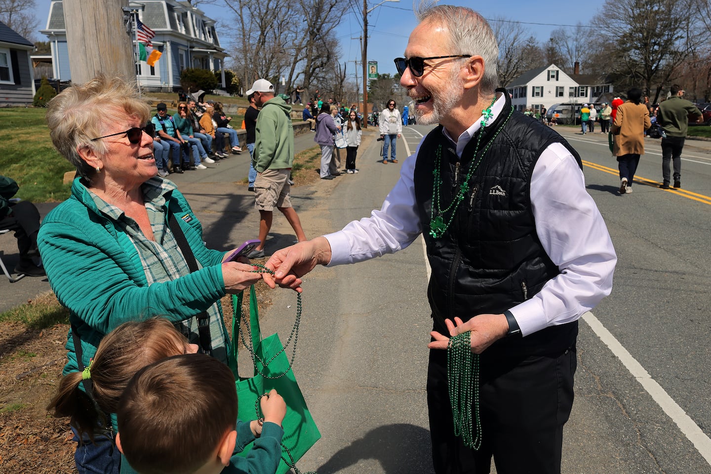 Congressman Stephen Lynch used the Saint Patrick’s Day Parade, which had been postponed, in Abington to campaign on April 12.