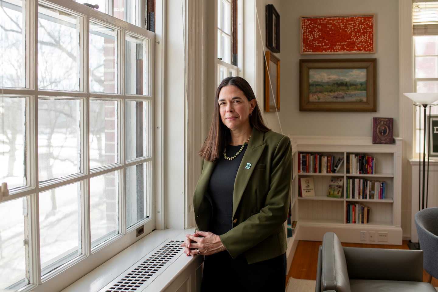 Sian Leah Beilock, president of Dartmouth College, at the school in Hanover, N.H., Feb. 3, 2024. 