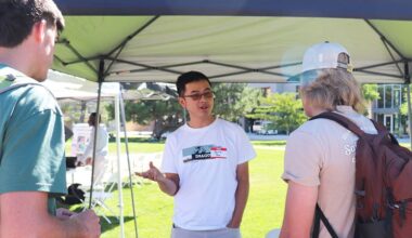 Feng Pan at a recruitment fair.