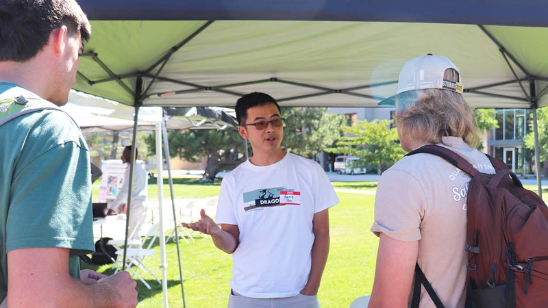 Feng Pan at a recruitment fair.
