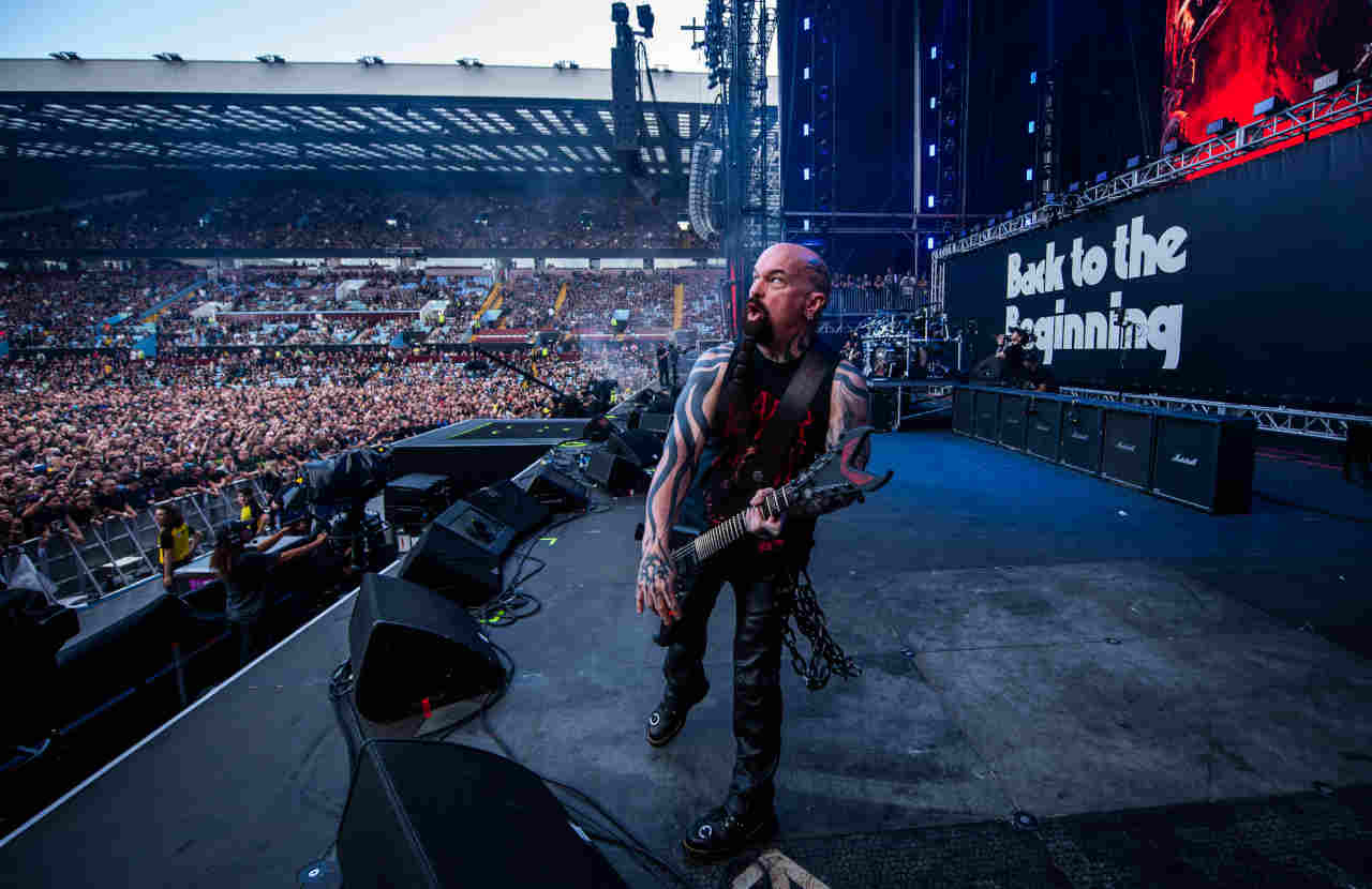 Slayer&rsquo;s Kerry King performing onstage at the Back To The Beginning show at Villa Park in July 2025