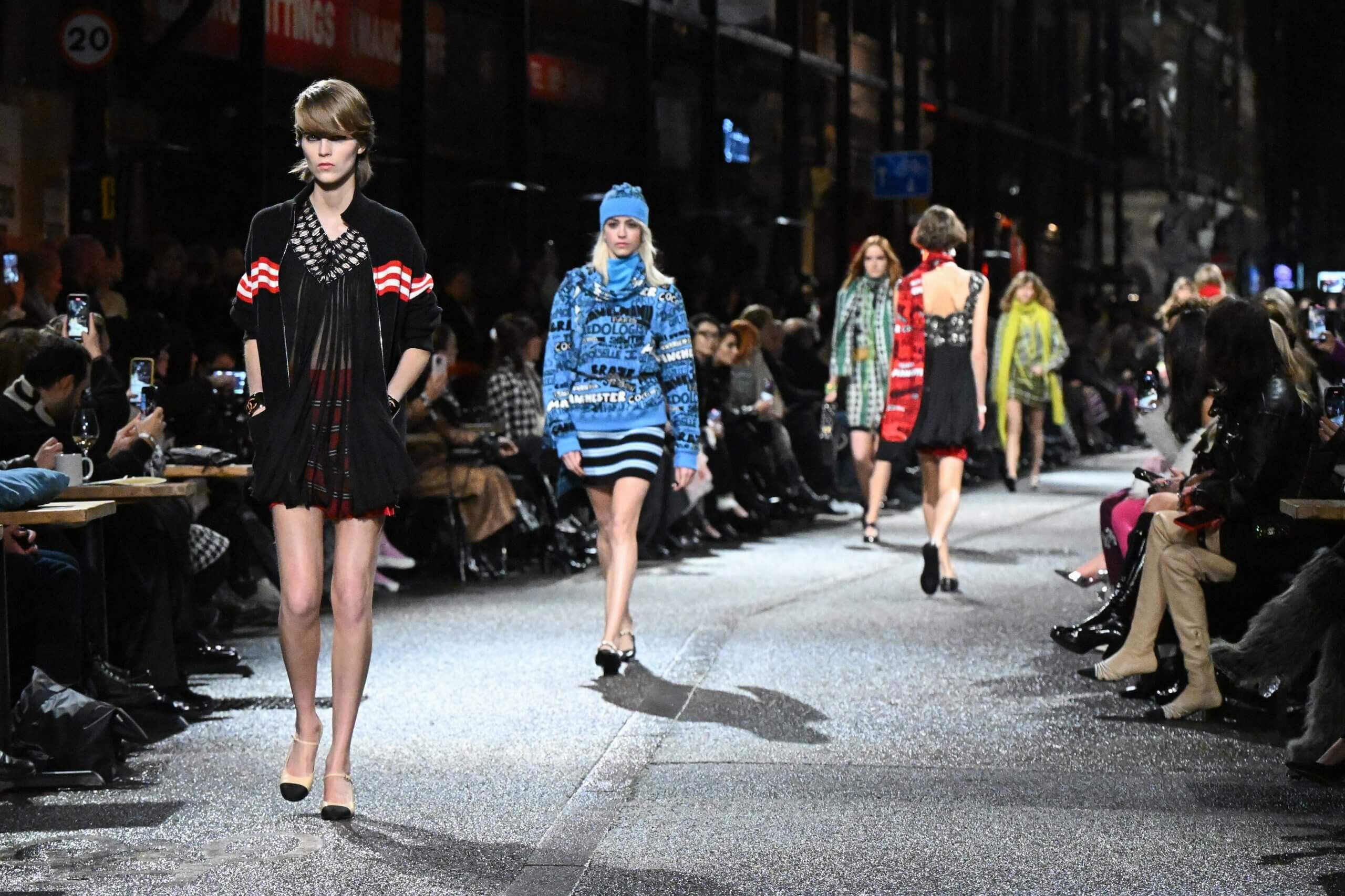 Models walk on a catwalk