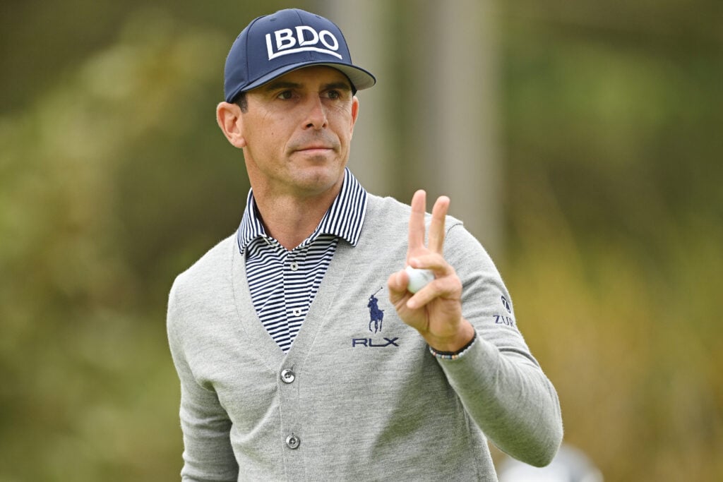 Billy Horschel of the United States gestures on the 11th hole on day four of The 152nd Open championship at Royal Troon