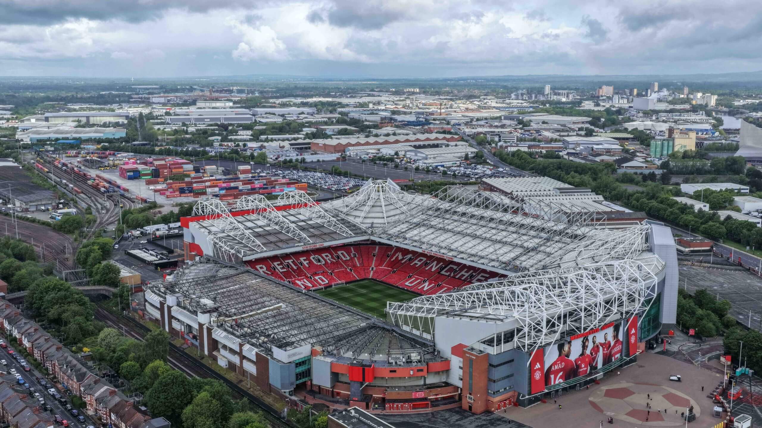An aerial shot of Old Trafford Stadium