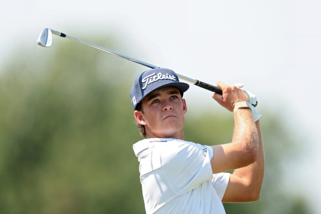 Jackson Koivun tees off on the fourth hole during the final round of the 3M Open
