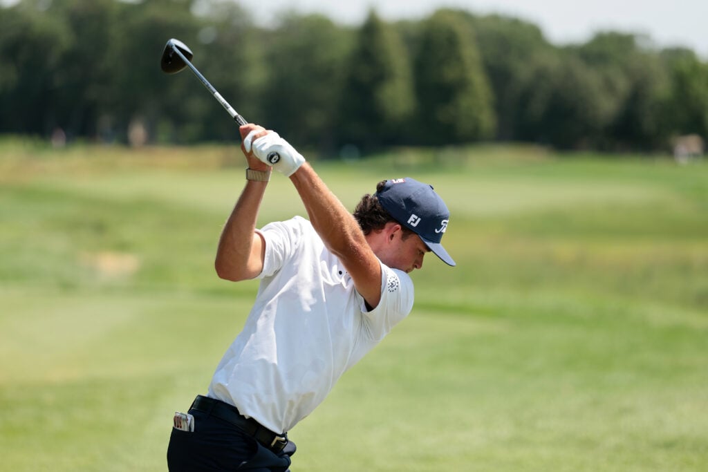Jackson Koivun tees off on the fifth hole during the final round of the 3M Open
