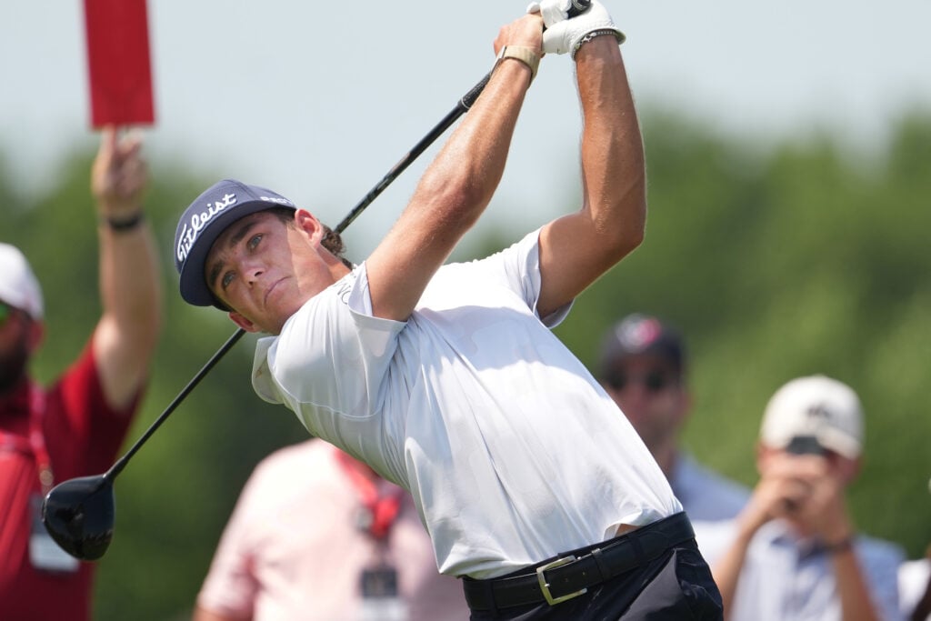 Jackson Koivun tees off on the ninth hole during the final round of the 3M Open