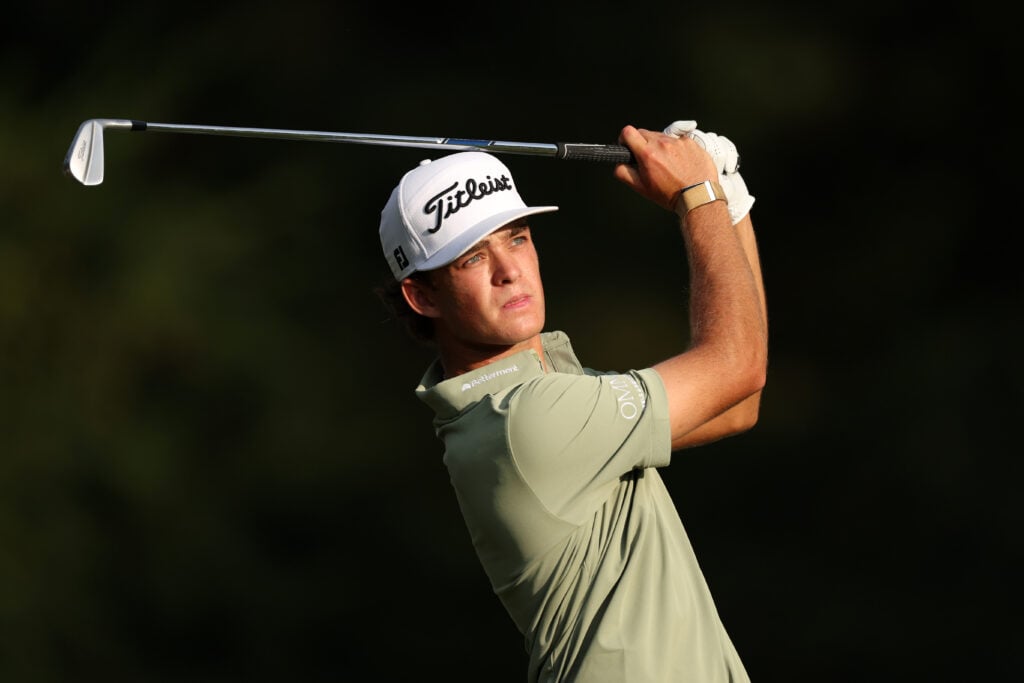 Jackson Koivun hits his tee shot during the first round of the FedEx St. Jude Championship