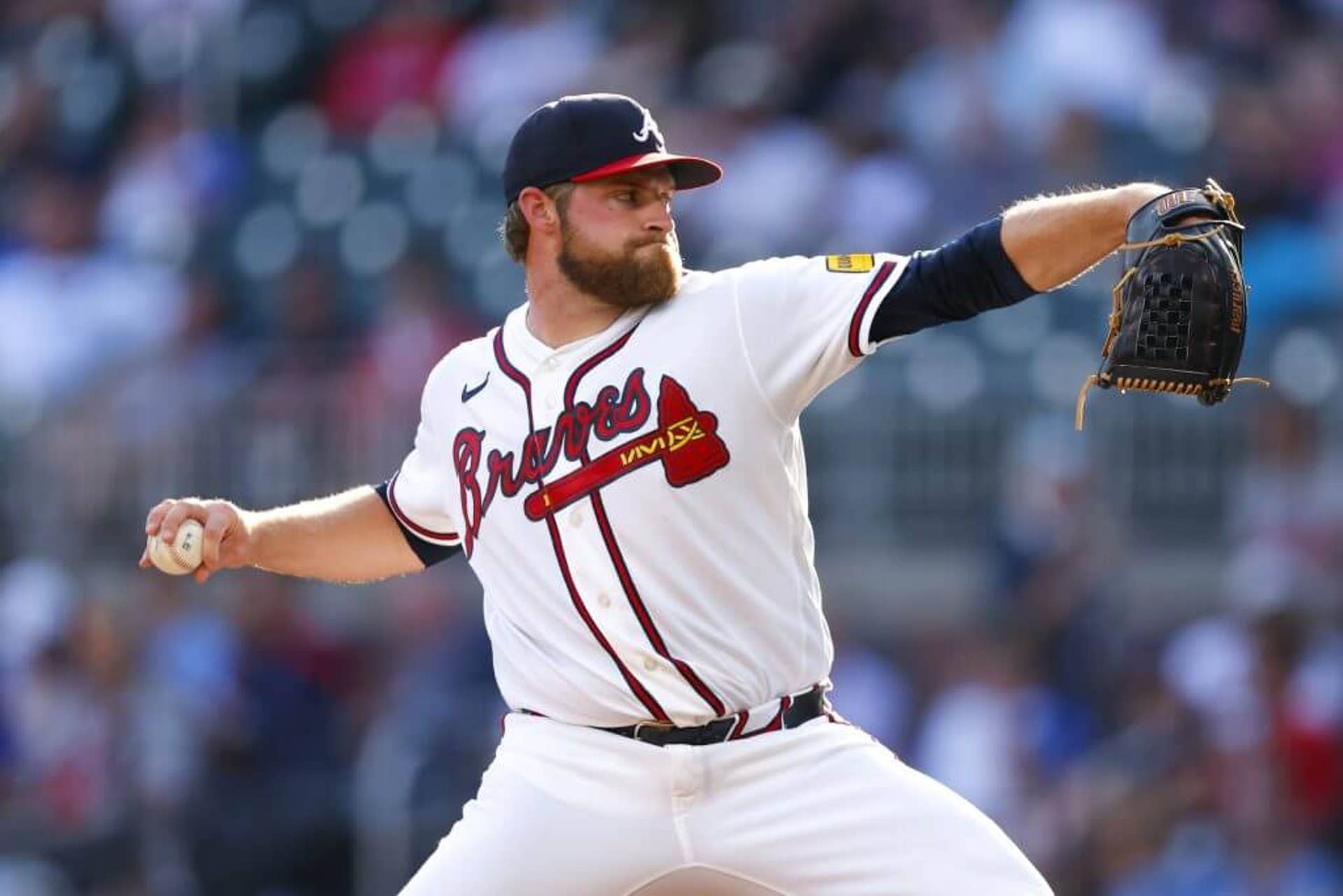 Bryce Elder #55 of the Atlanta Braves pitches during the first inning against the San Francisco Giants at Truist Park on August 31, 2026 in Atlanta, Georgia. (Photo by Todd Kirkland/Getty Images)
