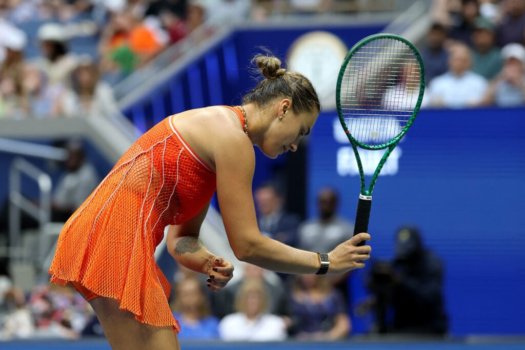 Aryna Sabalenka reacts at the US Open.
