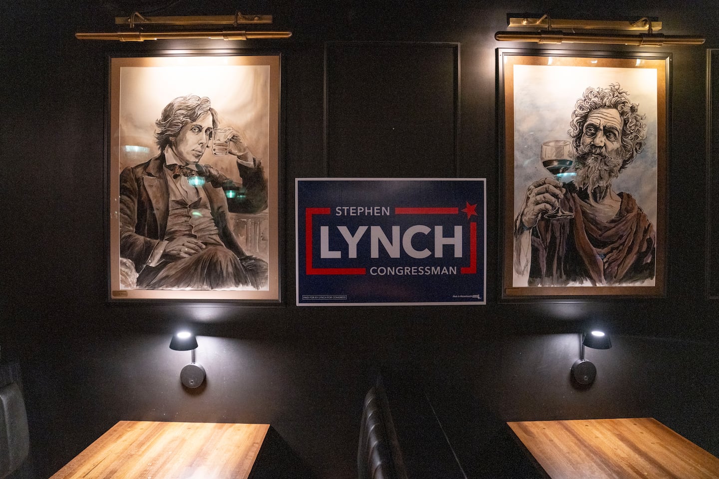 Inside “The Playwright” before candidate in the Democratic primary, Stephen F. Lynch’s, election night watch party.