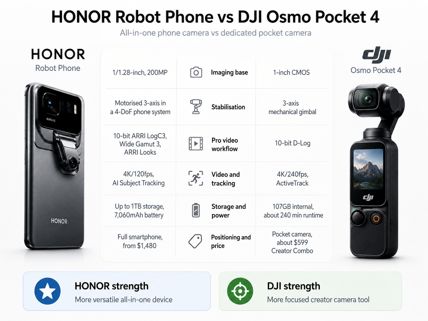 HONOR Robot Phone vs DJI Osmo Pocket 4 Specs