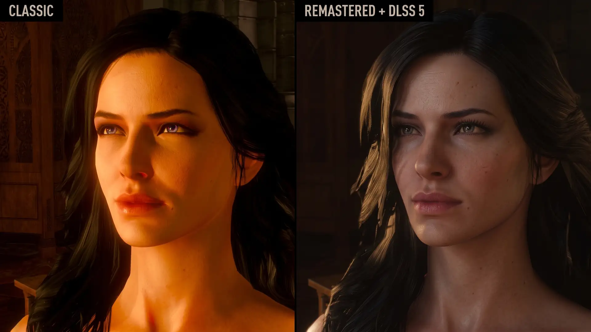 The Witcher 3 Remastered showed 38 FPS with DLSS 5 versus 68 FPS for the Next-Gen version