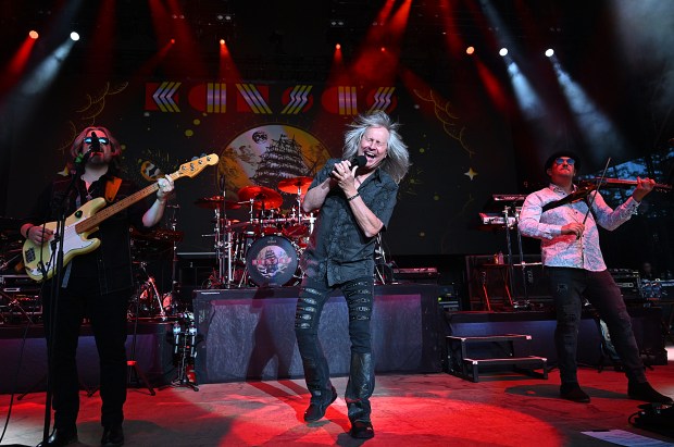 Ronnie Platt screams into the mic as he performs with Kansas at the Shoreline Amphitheatre in Mountain View on Sept. 5, 2026. (Chris Riley/Times-Herald)