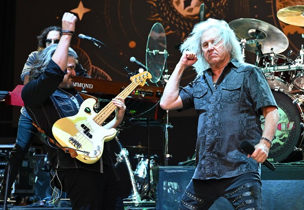 Ronnie Platt and Dan McGowan perform with Kansas at the Shoreline Amphitheatre in Mountain View on Sept. 5, 2026. (Chris Riley/Times-Herald)